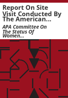 Report_on_site_visit_conducted_by_the_American_Philosophical_Association__APA__Committee_on_the_Status_of_Women__CSW__Site_Visit_Program_at_the_University_of_Colorado_Boulder__Department_of_Philosophy_on_September_25-28__2013